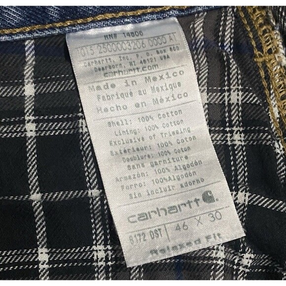 Men's Carhartt Relaxed Fit Denim Jeans Flannel Lined 46x30 Extra Warm Workwear - Picture 14 of 16